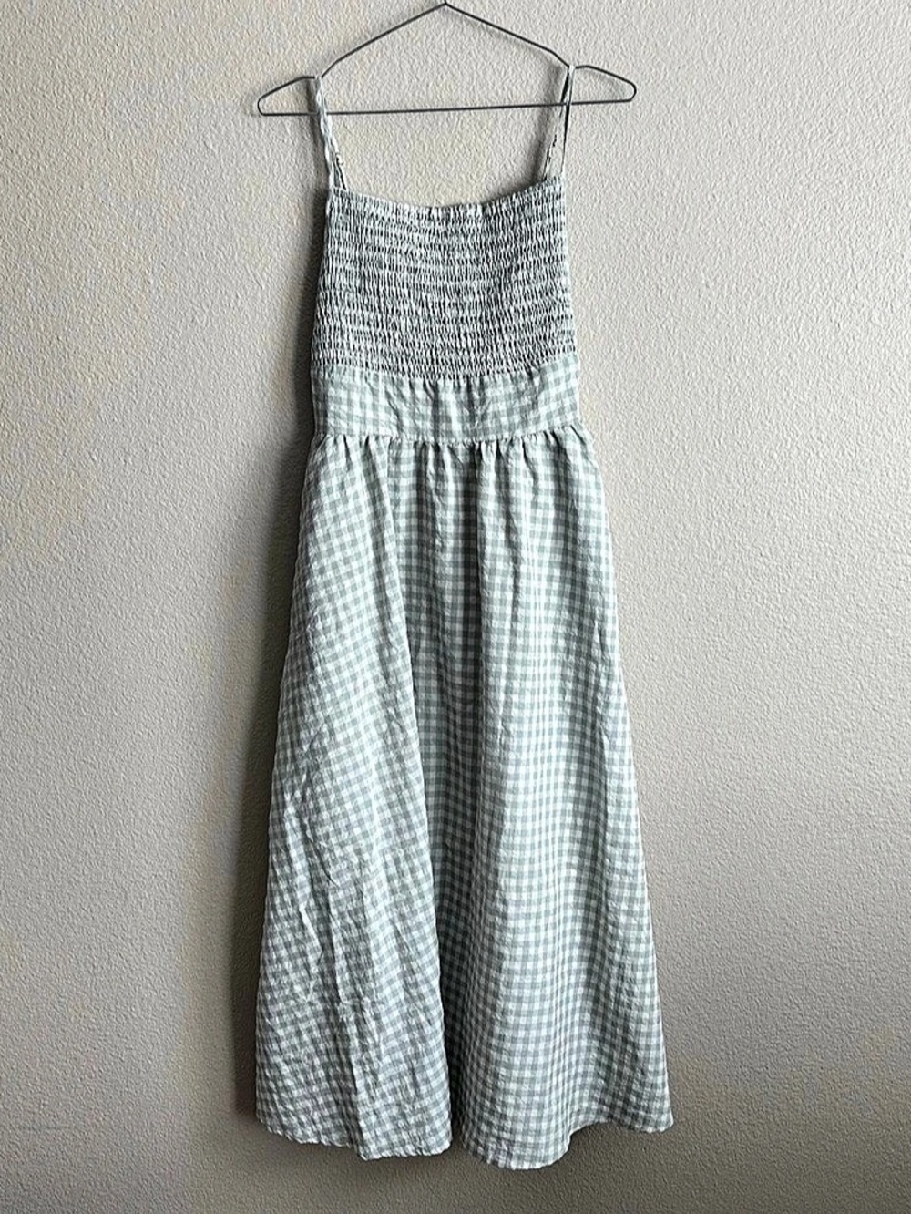 Rochelle’s Boutique Gingham Maxi Dress in Green & White Large Like New
